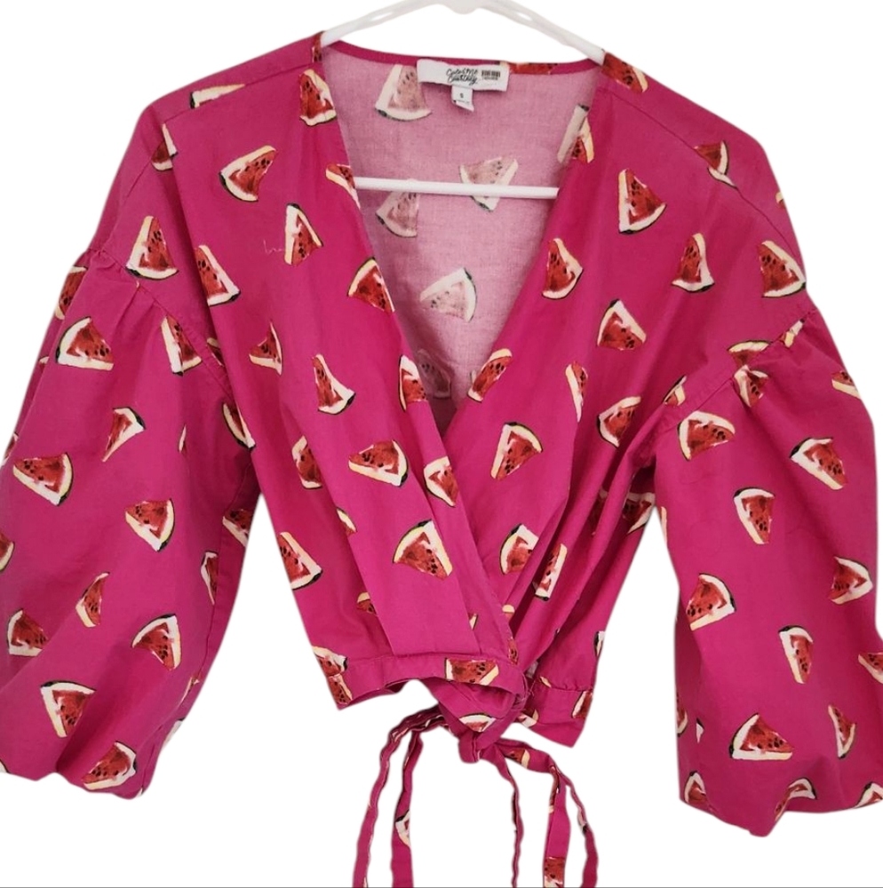 COLOR ME COURTNEY Emily Wrap Top Novelty Watermelon Print